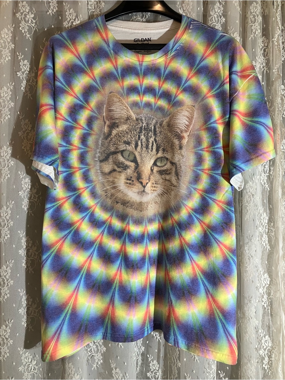 Gildan Rainbow Tie-Dye Cat Face Tee